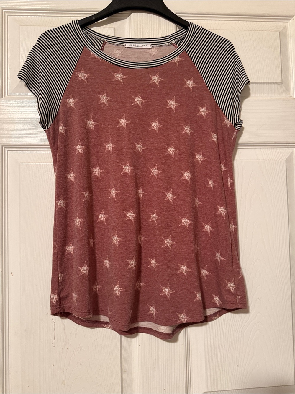 Chris & Carol Mauve Pink Star Print Raglan Sleeve Top